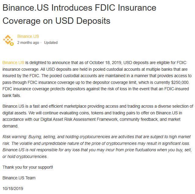 Binance Us Tiền Người Dùng Không Còn Được Bảo Hiểm Bởi Fdic