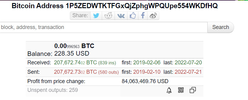 Số dư Bitcoin của ví (cũ) cá voi lớn thứ 3 thị trường tính đến ngày 21/07. Nguồn: BitInfochart