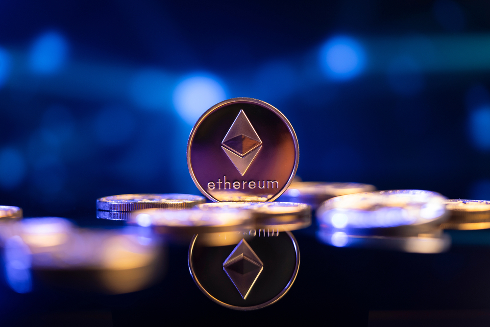 Ethereum with coins faded background