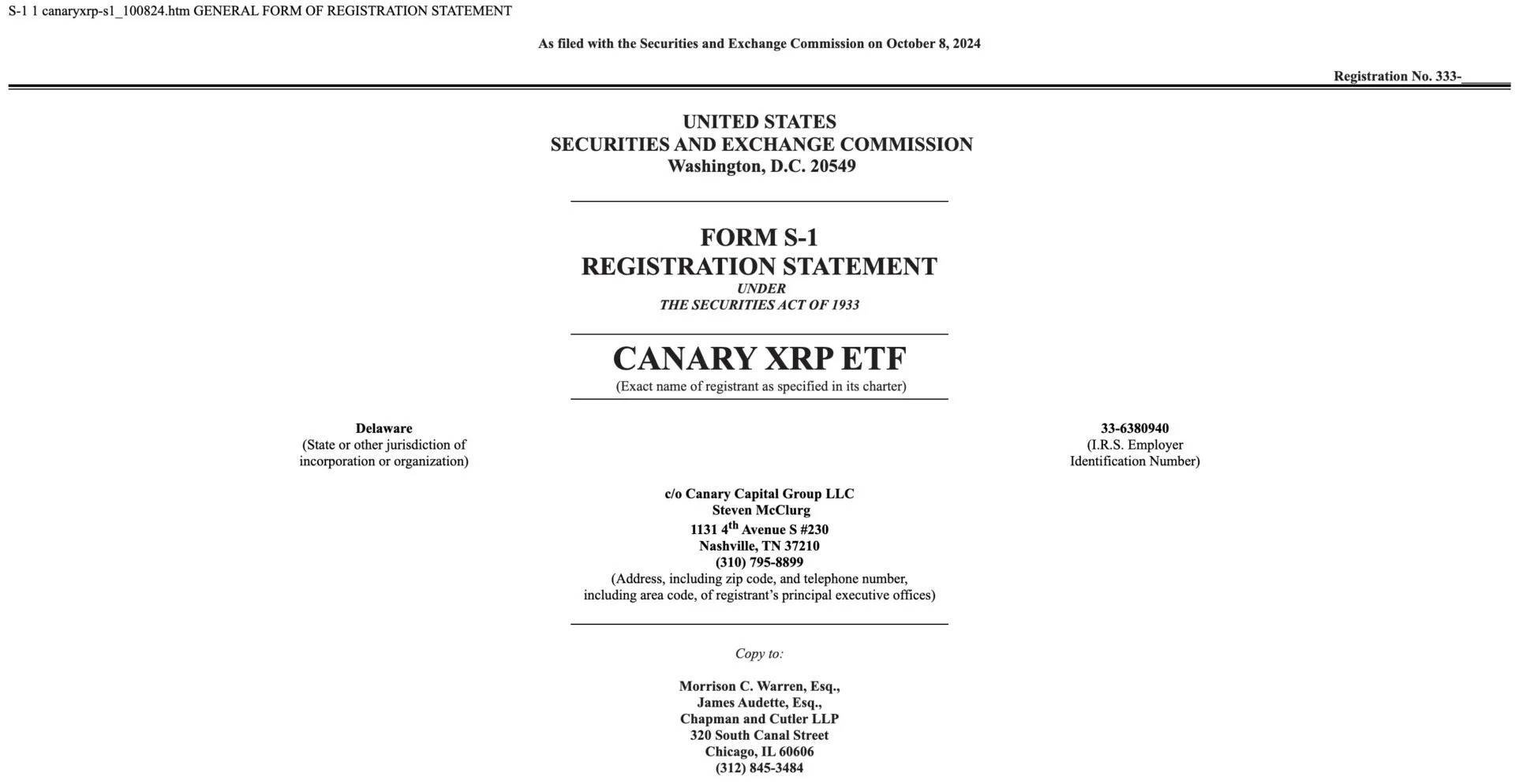 Canary Capital Là Công Ty Thứ 2 Đăng Ký Etf Xrp Spot Với Sec