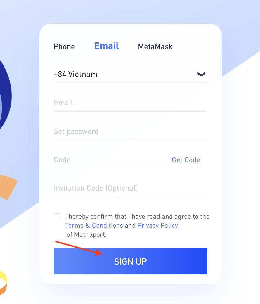Bước 4 đăng ký tài khoản tại Matrixport
