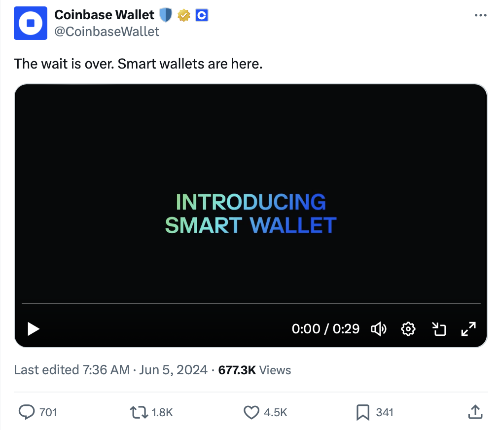 Coinbase ra mắt Smart Wallet mới với miễn phí gas và tiện lợi đăng ký