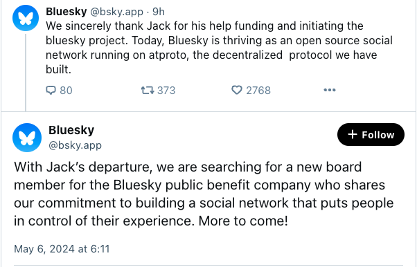 Jack Dorsey rời ban điều hành của mạng xã hội phân quyền Bluesky