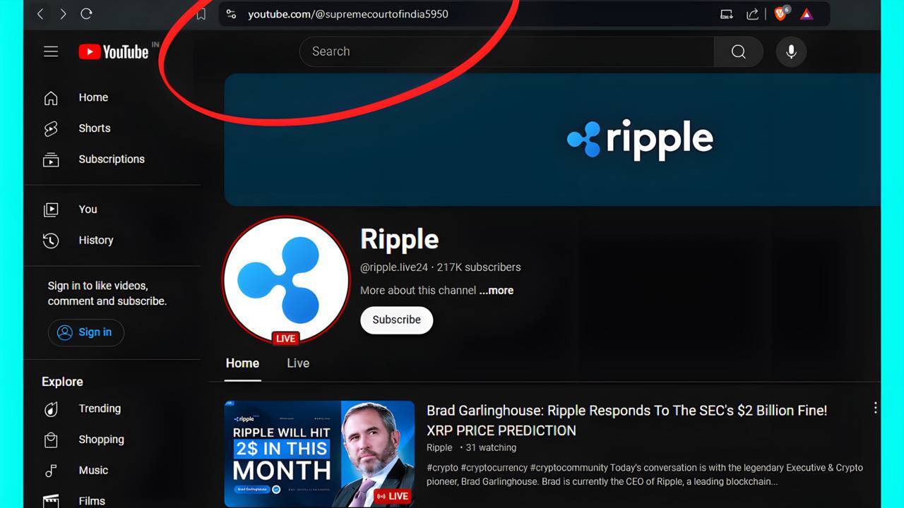 Kênh Youtube Của Tòa Án Tối Cao Ấn Độ Bị Hack Để Shill Ripple xrp