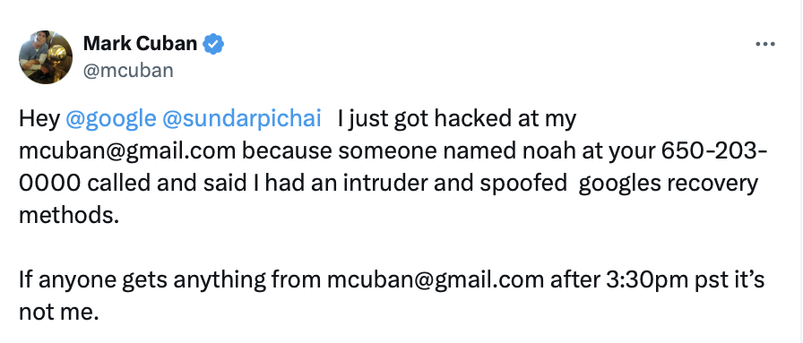 Mark Cuban tuyên bố Gmail của ông bị hack sau khi nhận cuộc gọi lừa đảo