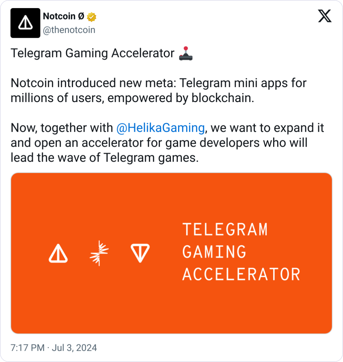 Telegram và Helika Gaming công bố 50 triệu Gaming Accelerator với Notcoin